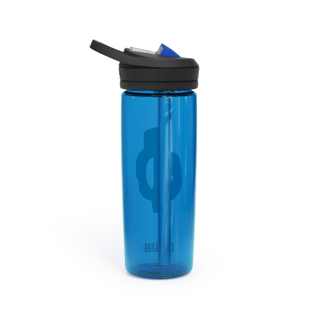 CamelBak Eddy® Water Bottle in Rock with Water design, available in 20oz and 25oz sizes, featuring a spill-proof biting valve and easy-carry handle.